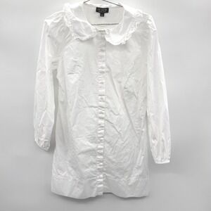 J.Crew White Organic Cotton Peter Pan Ruffle Collar Button Down Mini Dress Small